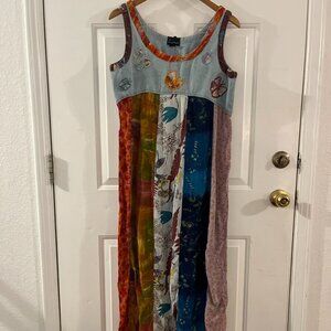 Sacred Threads Butterfly Art To Wear Patch-Work Embroider Maxi Dress Sz sm/med